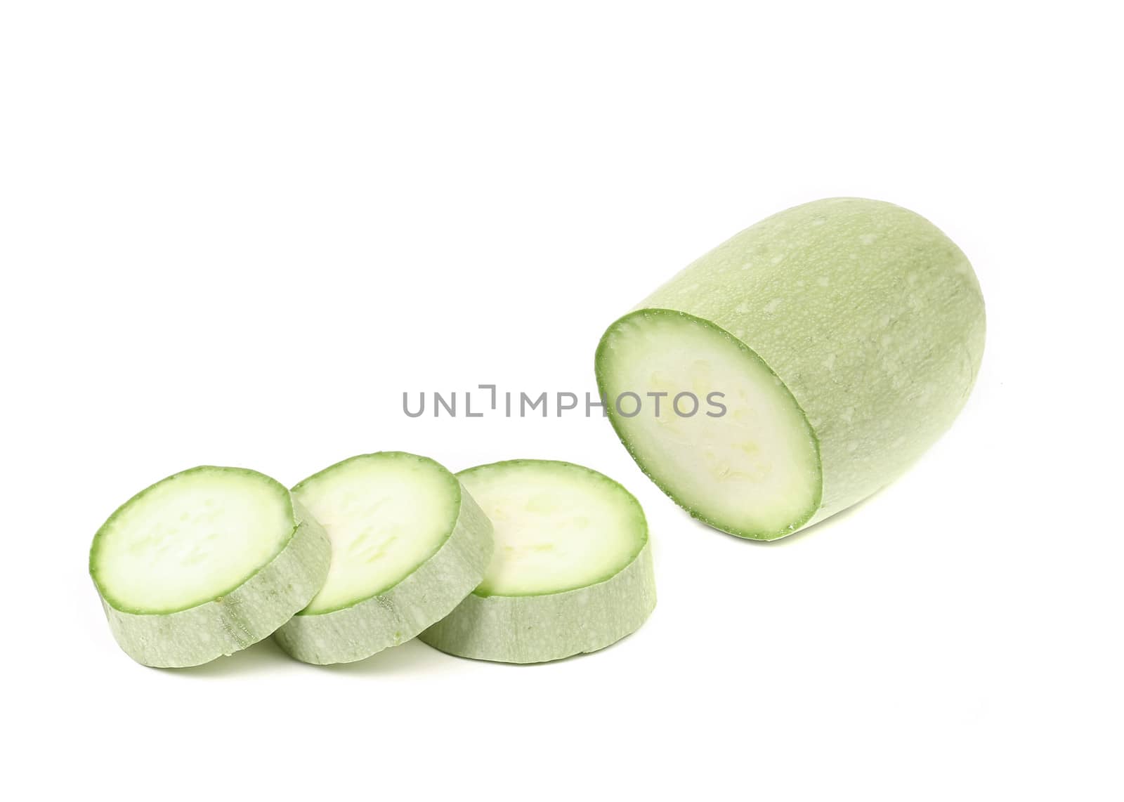 Fresh sliced marrow vegetable. Isolated on a white background.