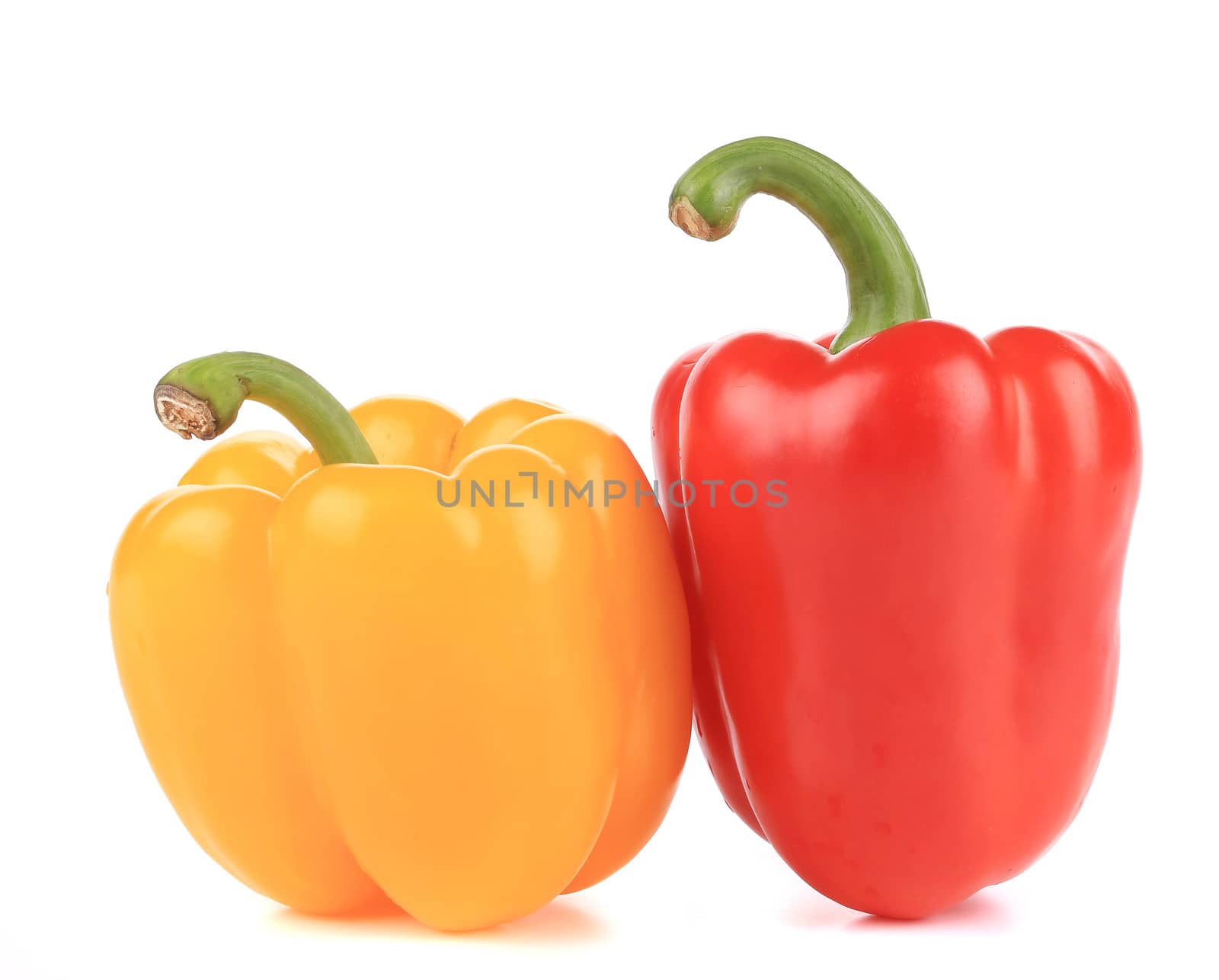 Sweet red and yellow pepper. Isolated on a white background.