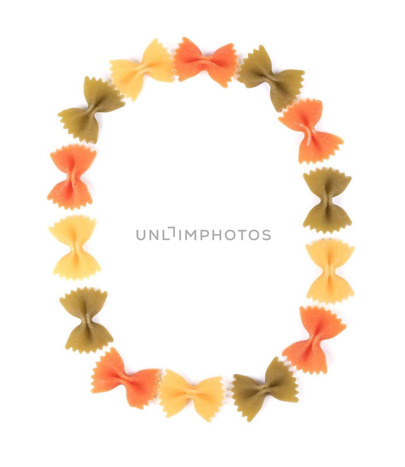 Letter O from the colorful pasta. Isolated on a white background.