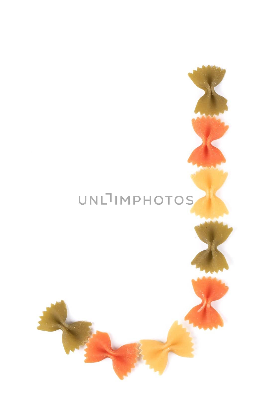 Letter J from the colorful pasta. Isolated on a white background.