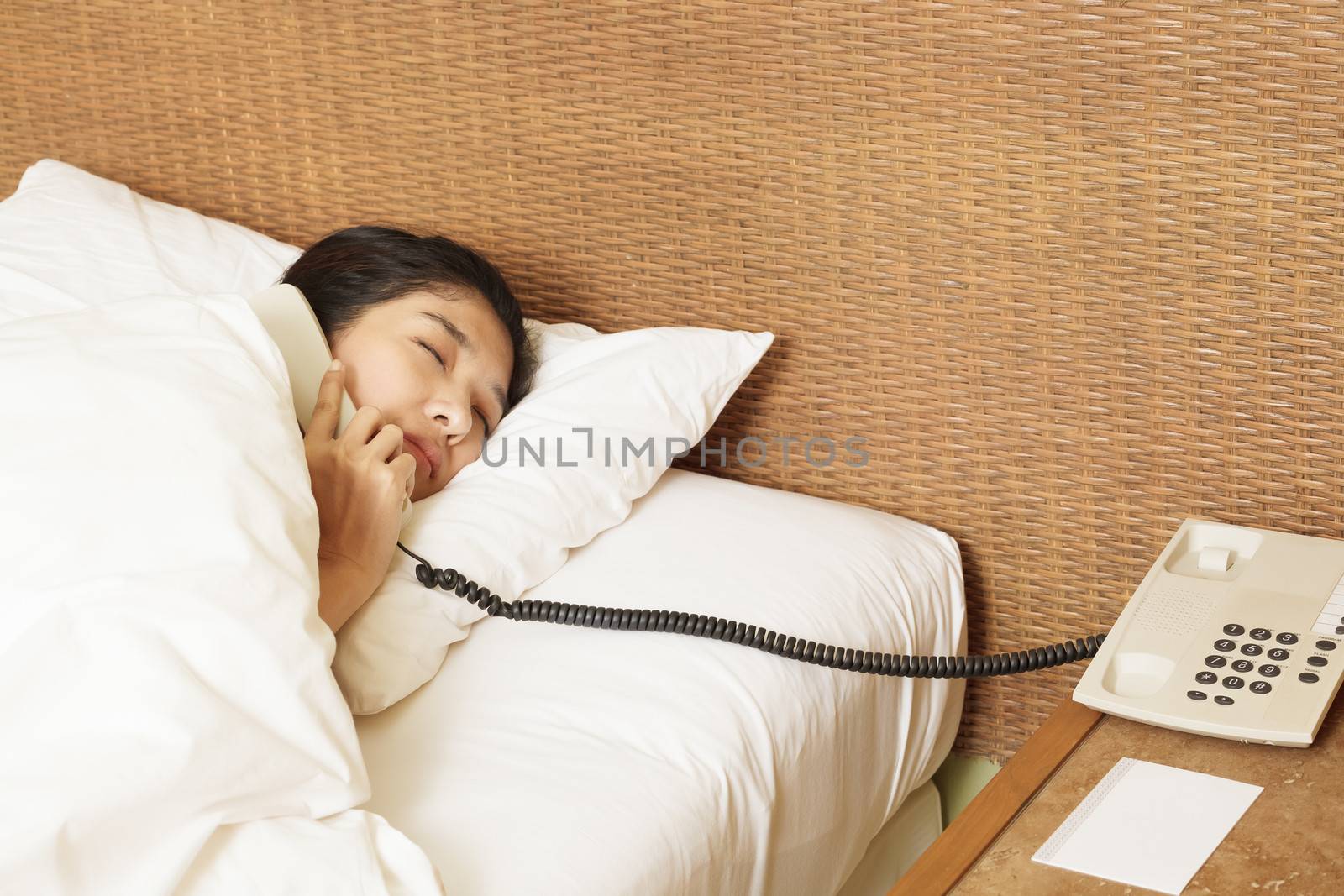 woman sleeping in bed and phone by FrameAngel