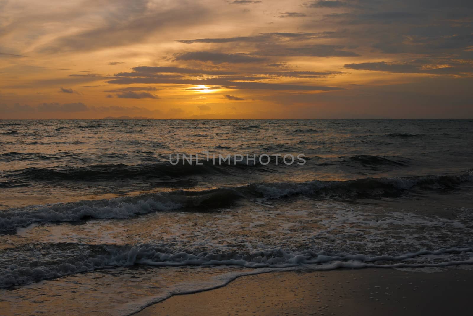 sand and beach with sunset