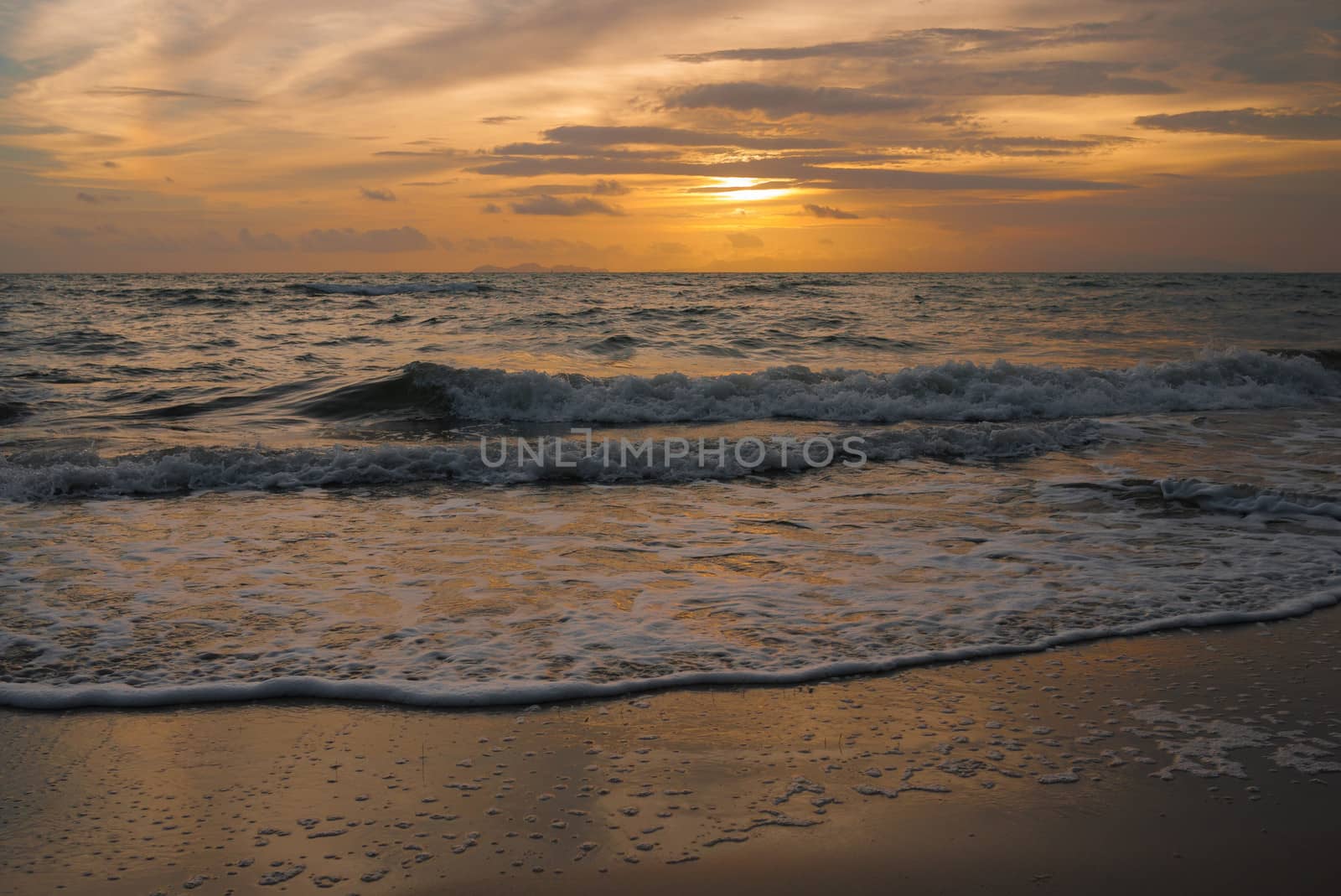 sand and beach with sunset