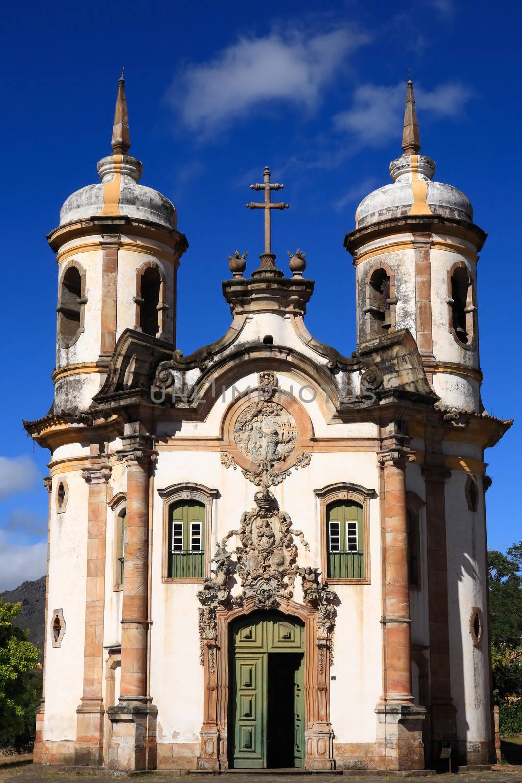 view of the Igreja de Sao Francisco de Assis of the unesco world heritage city of ouro preto in minas gerais brazil