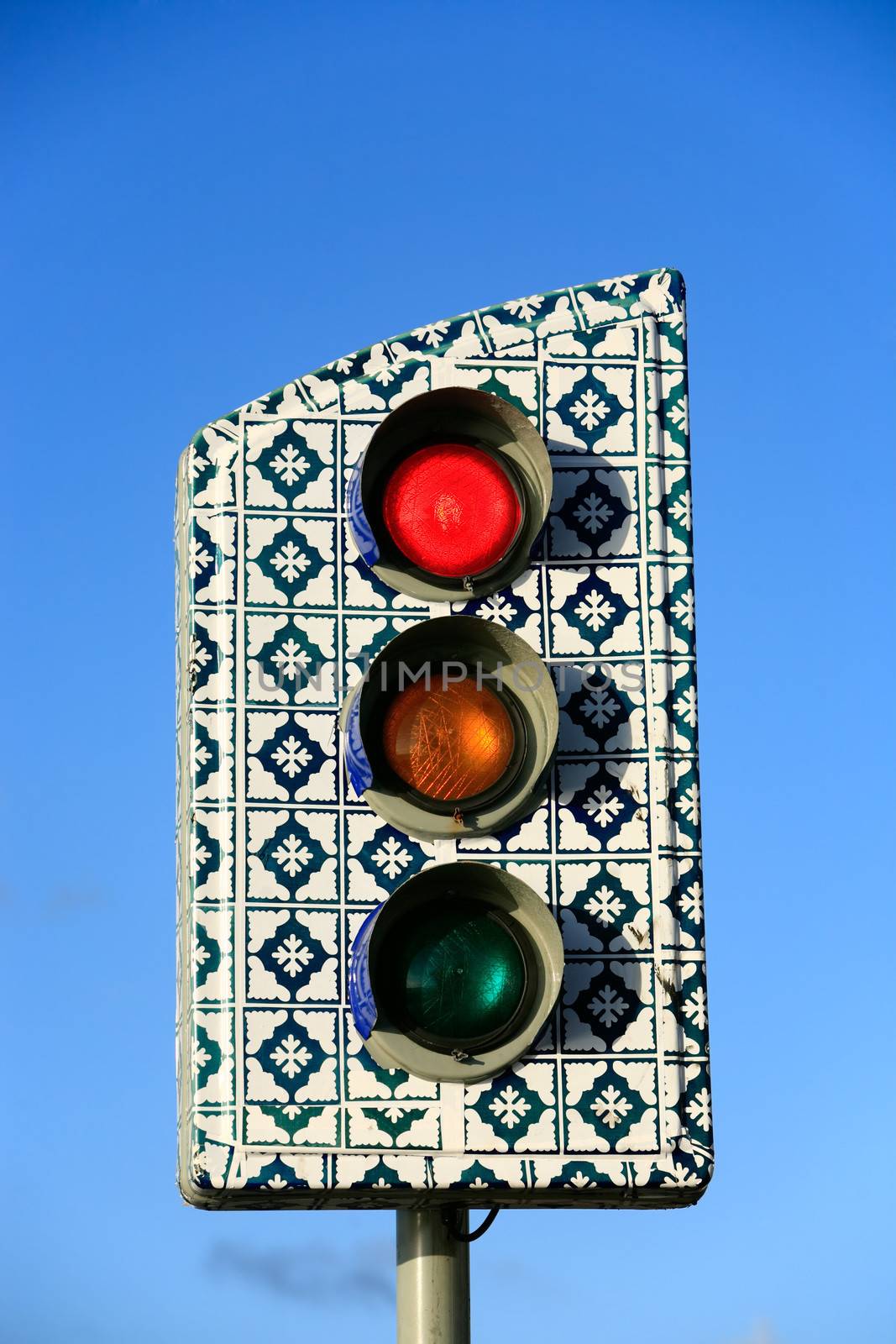 traffic light of the historic center of the city of sao luis of maranhao in brazil