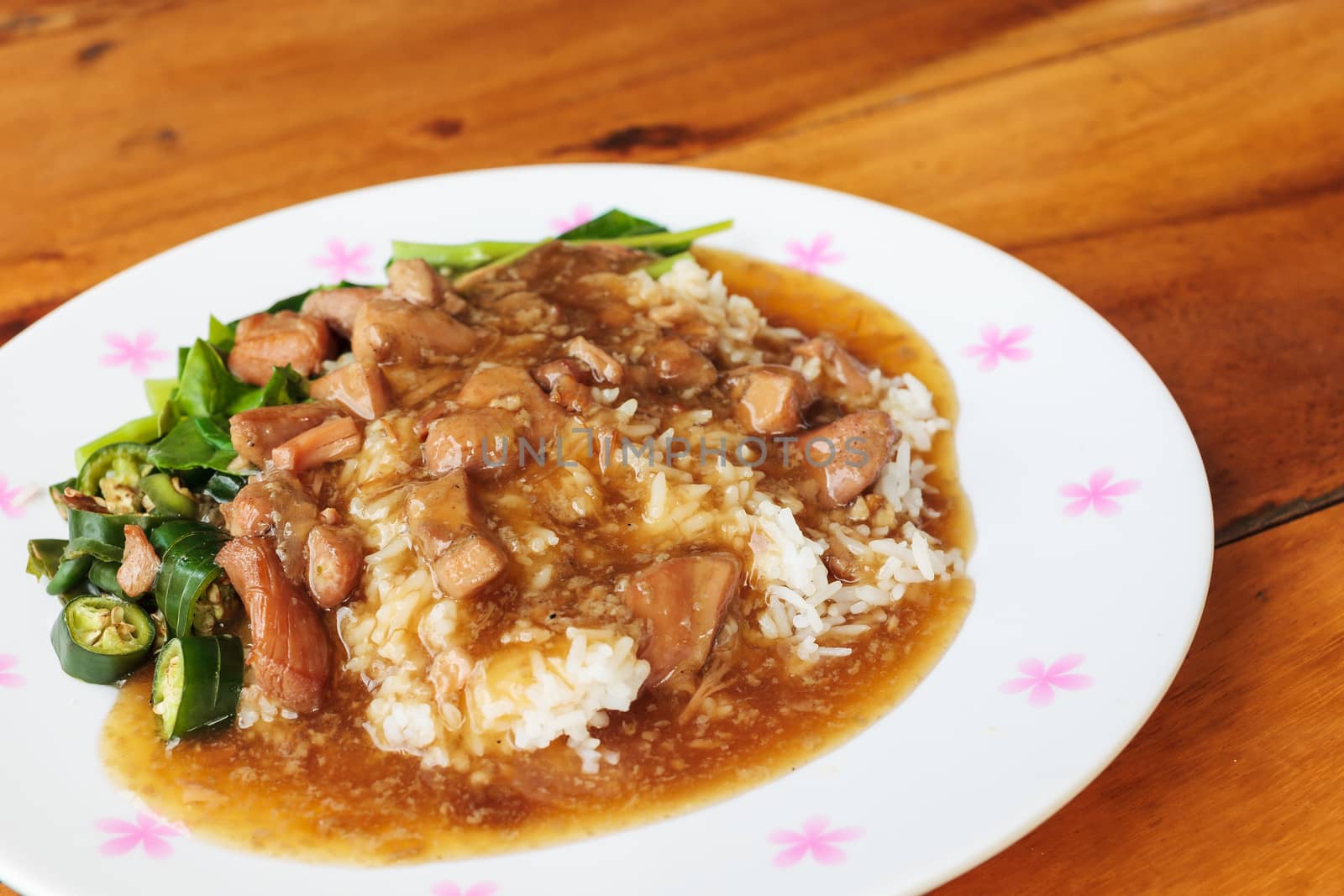 Thailand traditional food, rice with chicken sauce
