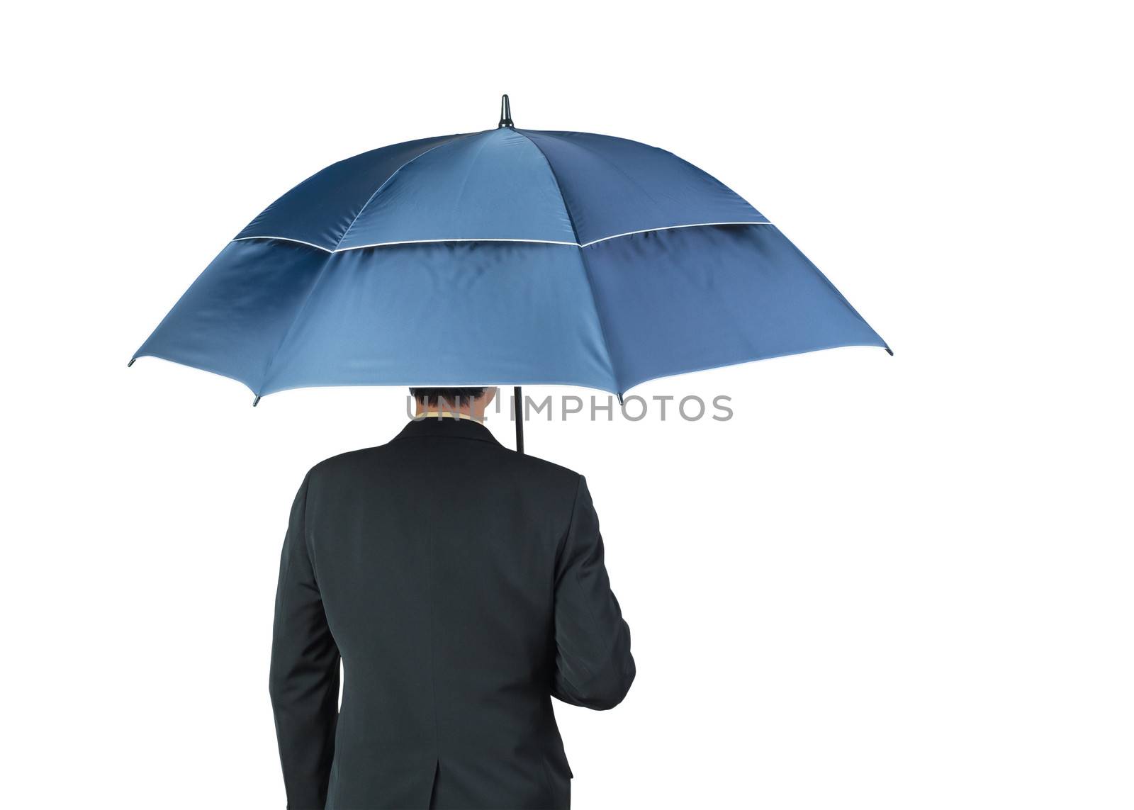 Businessman and umbrella on white background by FrameAngel