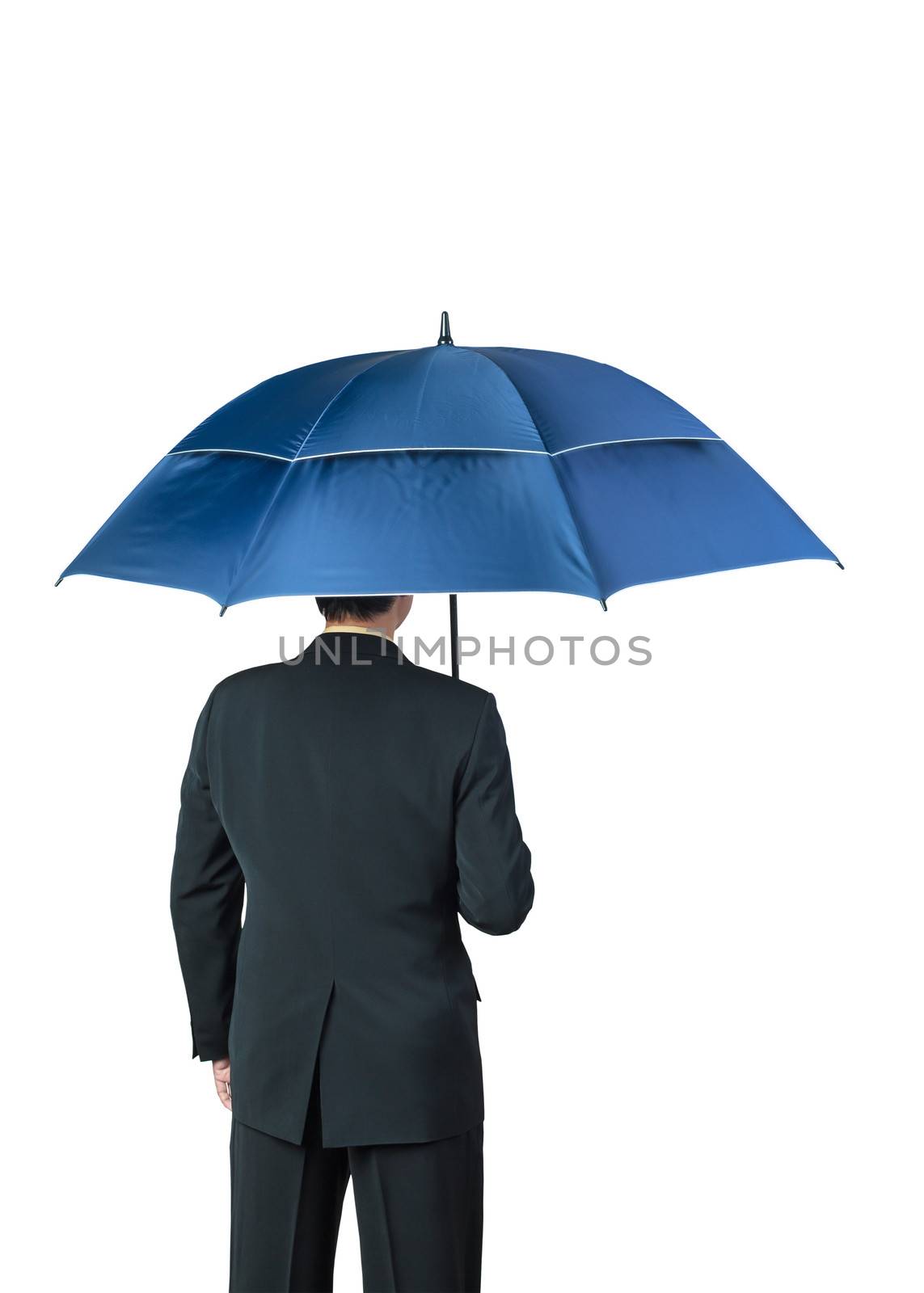 Businessman and umbrella on white background by FrameAngel