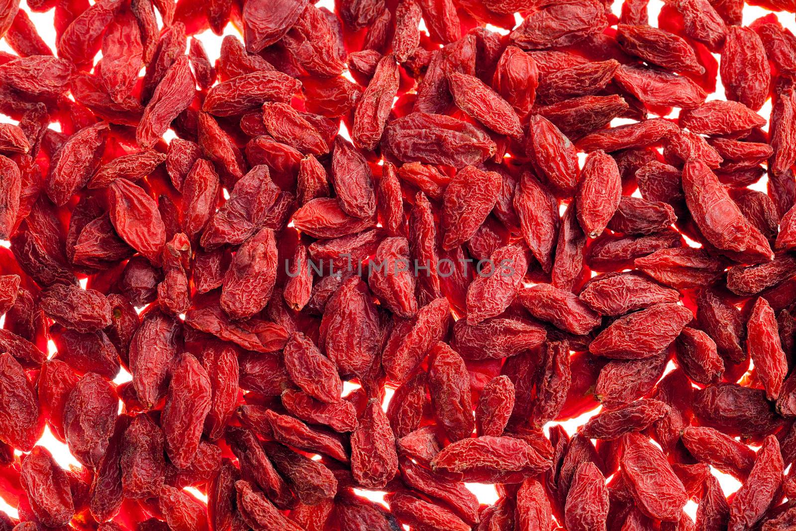 a lot of of red goji berry isolated on white background close up