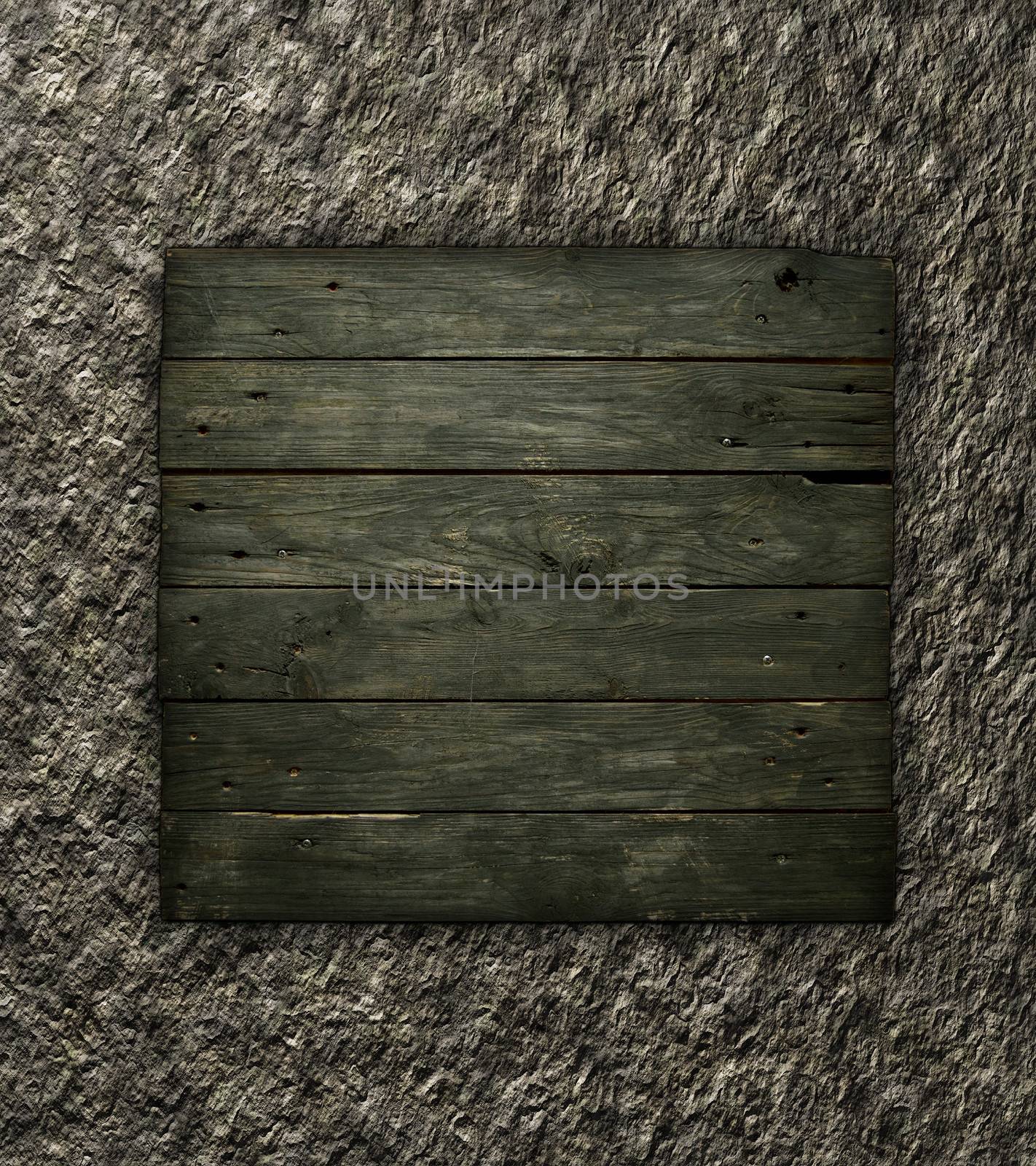 Old wooden planks on stone background. Wooden sign
