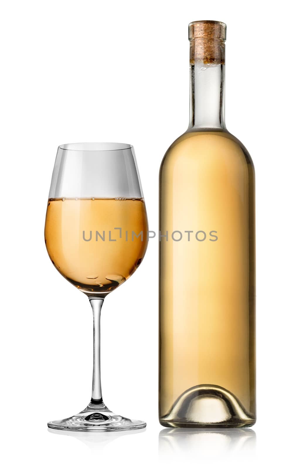 Bottle and  glass of wine isolated on white background
