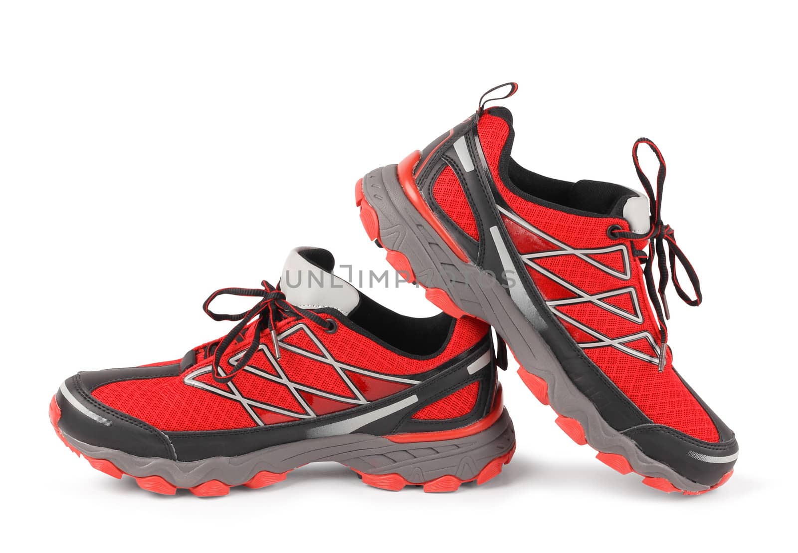 Red running sport shoes isolated on white background