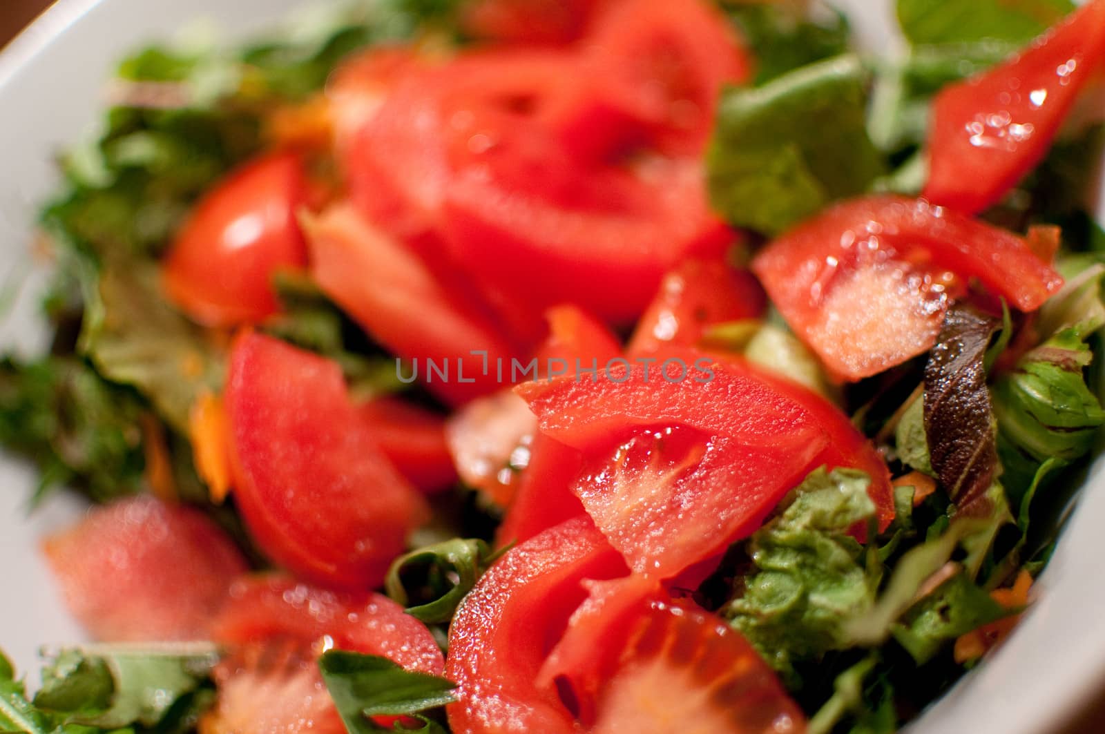 Fresh homemade tomato and lettuce salad