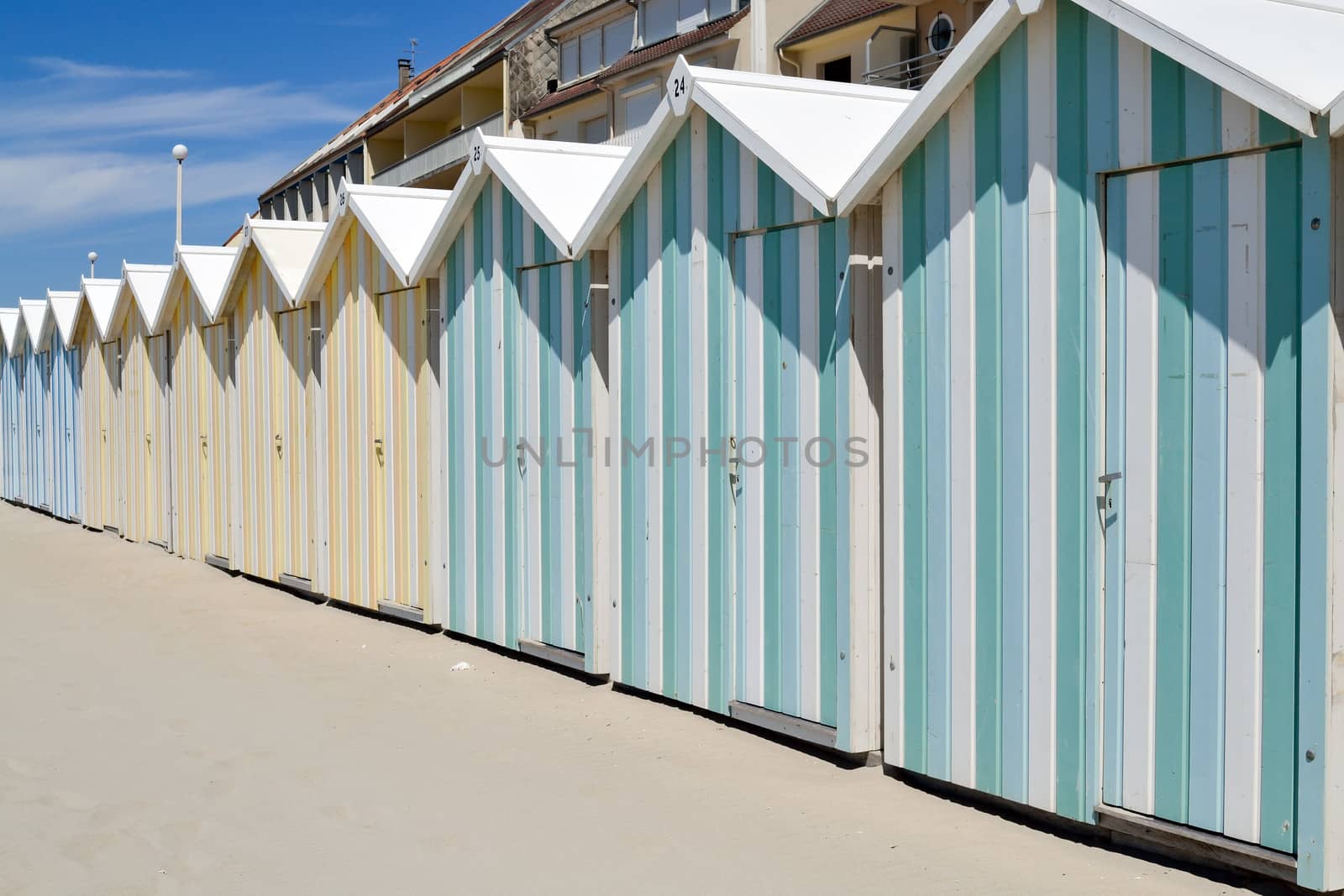 Beach cabins on the Fort-Mahon beach. France