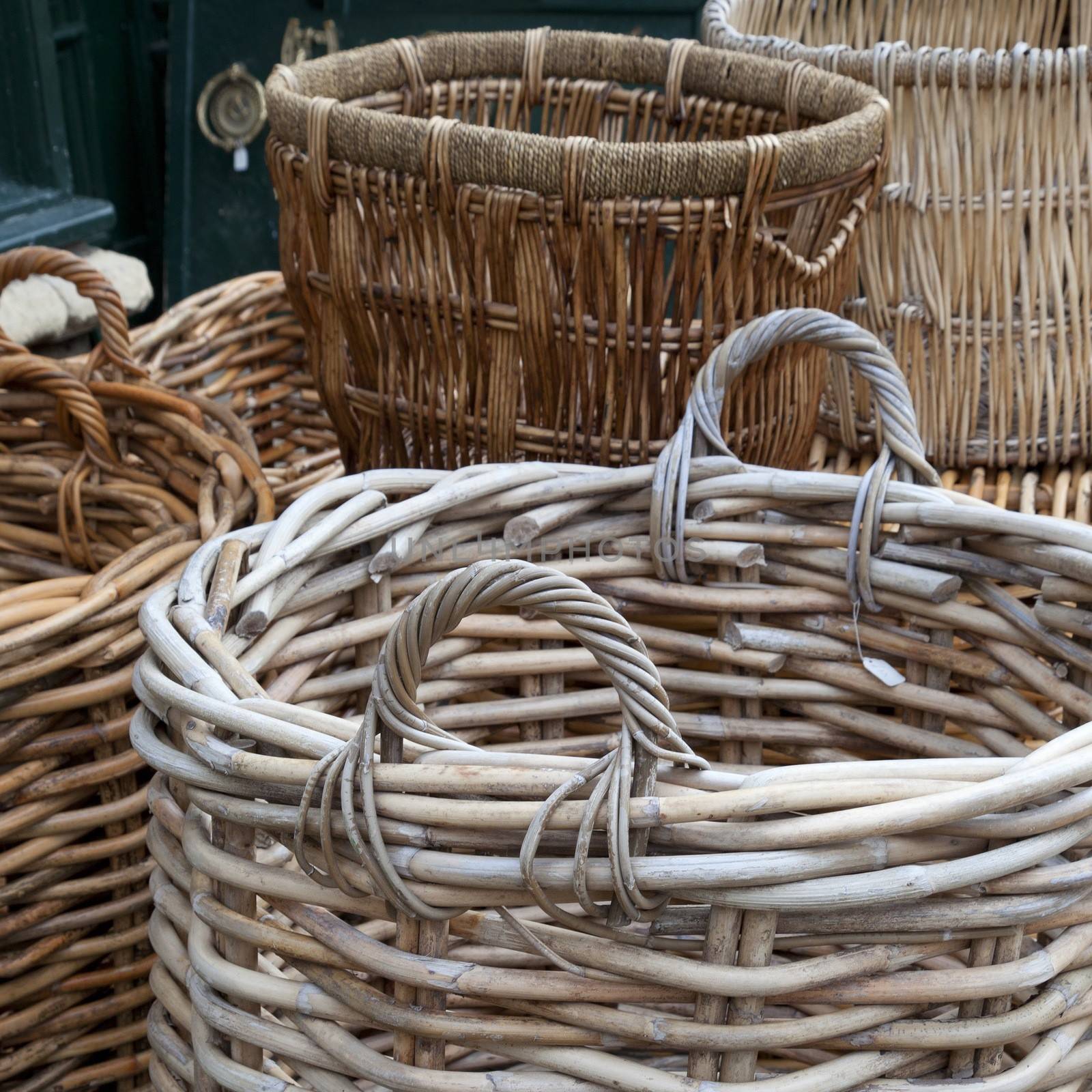 Selection of hand-made wicker log baskets.