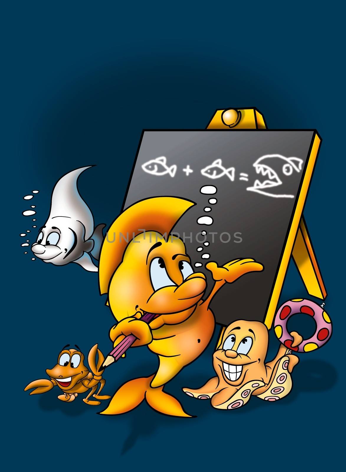 Fish in School - Cartoon Illustration, Bitmap