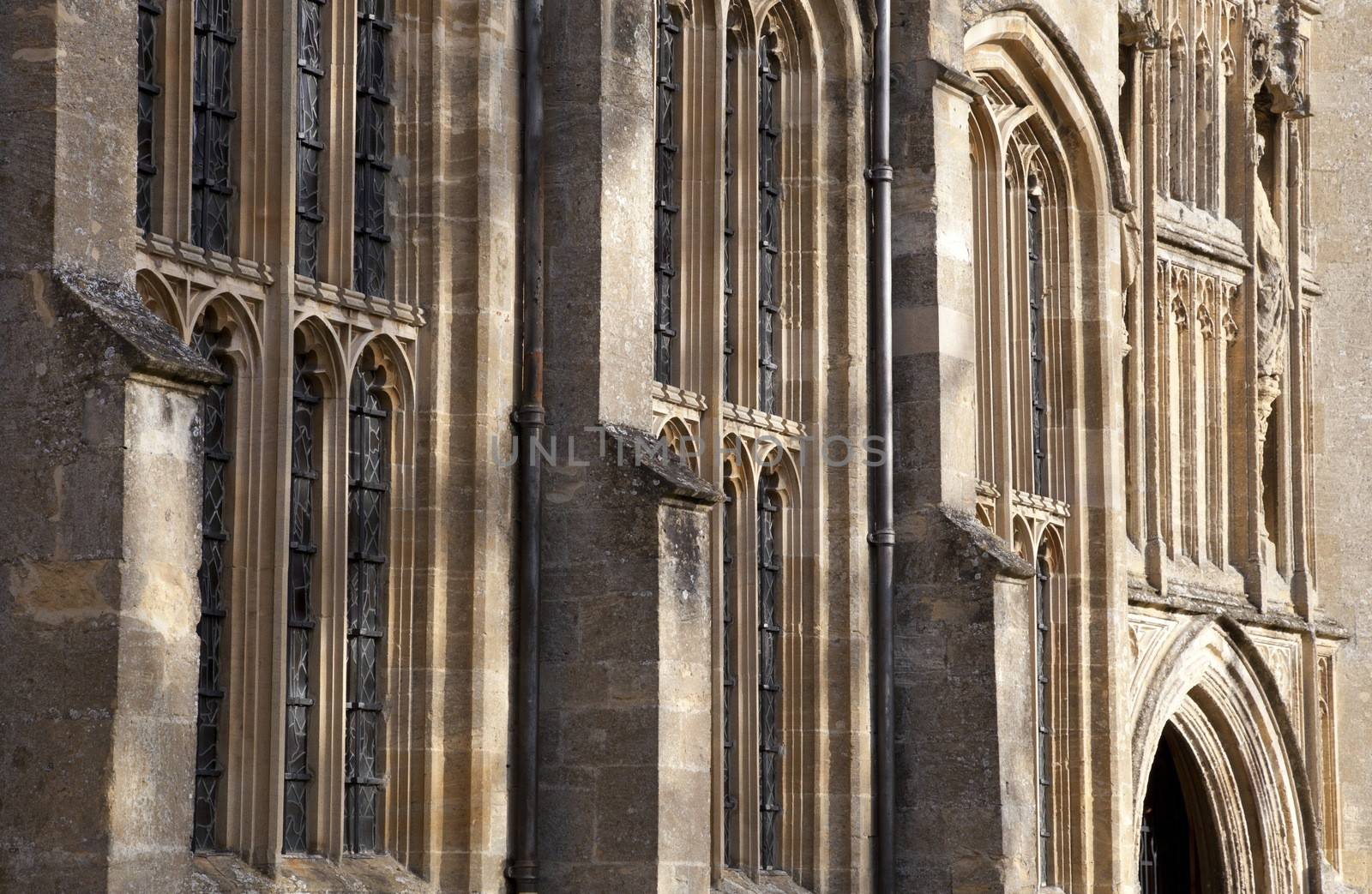 Architectural Cotswold stone detail on church at Burford, Oxfordshire, England.