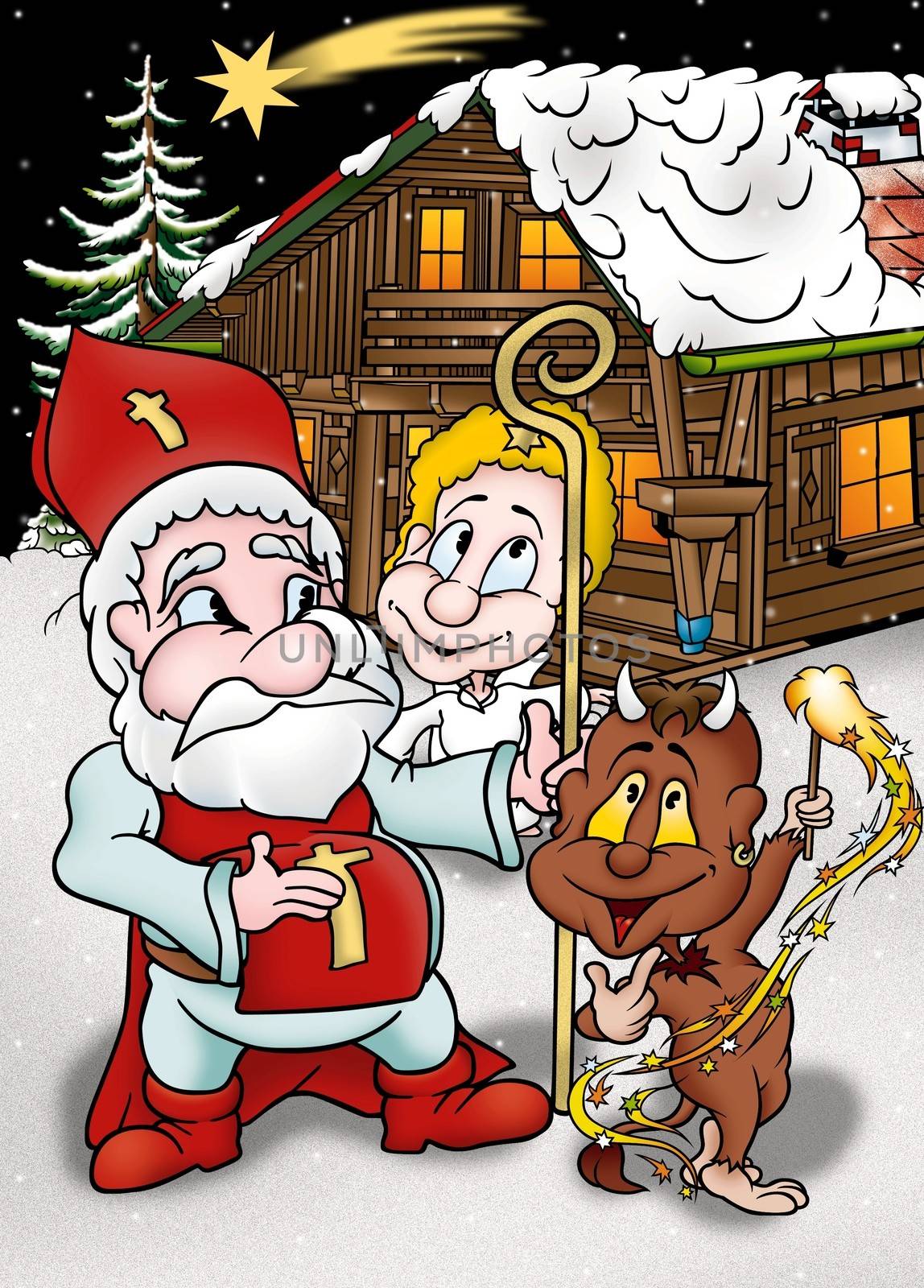 Christmas Cartoon - Holiday Background Illustration, Bitmap