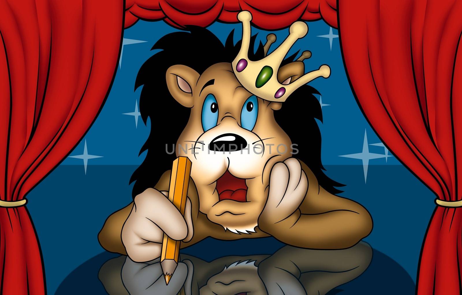 Lion in Theatre - Cartoon Illustration, Bitmap
