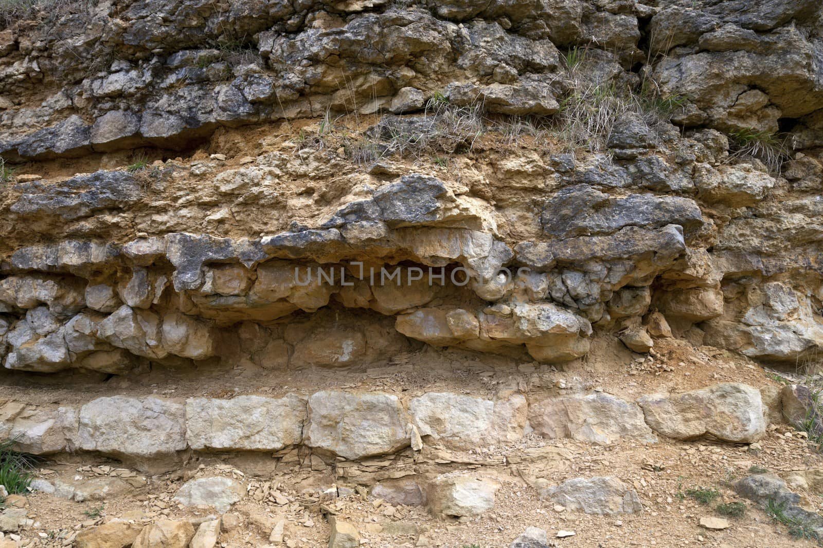 Jurassic rock formation at Cleeve Common near Cheltenham, Gloucestershire, England.