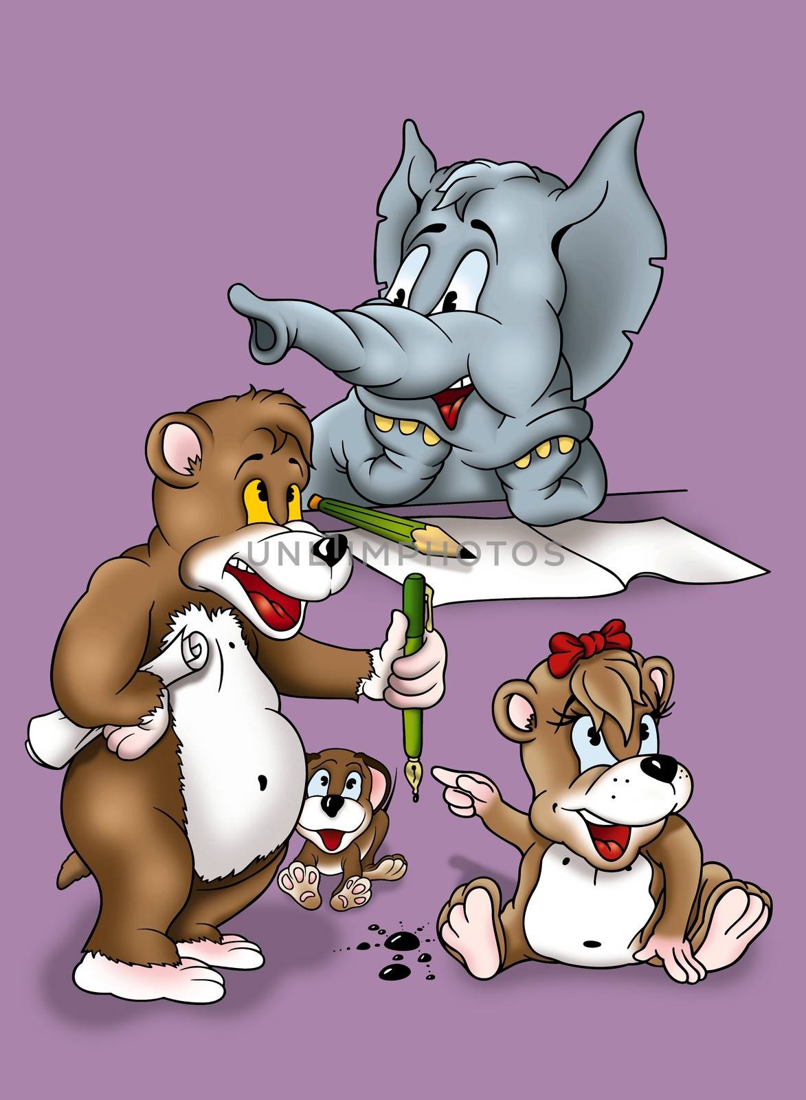 Writing Animals - Cartoon Background Illustration, Bitmap