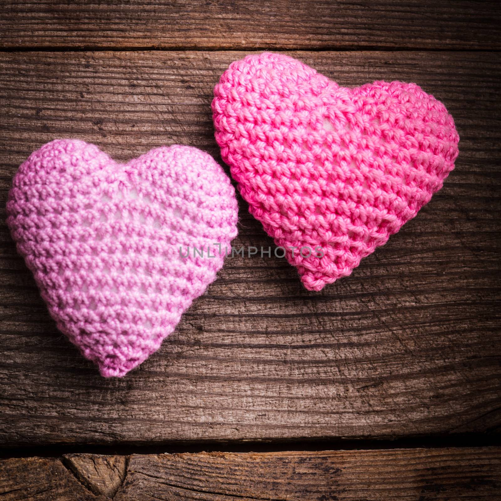 Crochet valentine hearts. Valentine's day greeting card. Love concept
