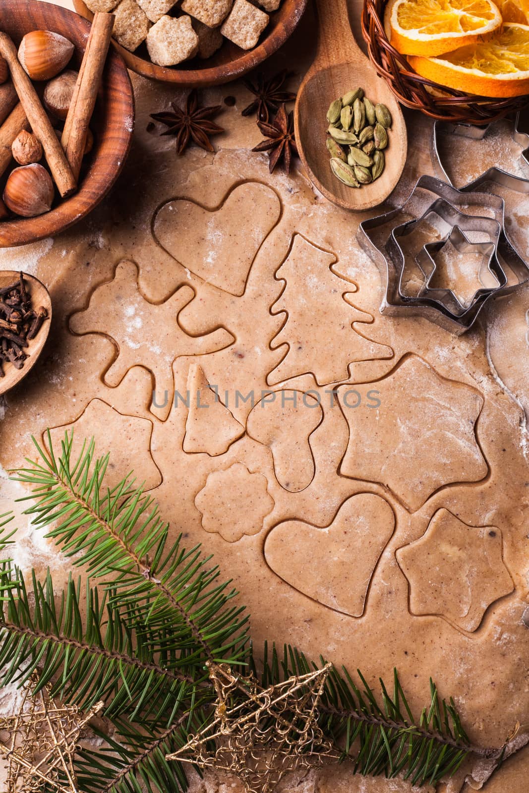 Traditional christmas gingerbread is cooking on the table