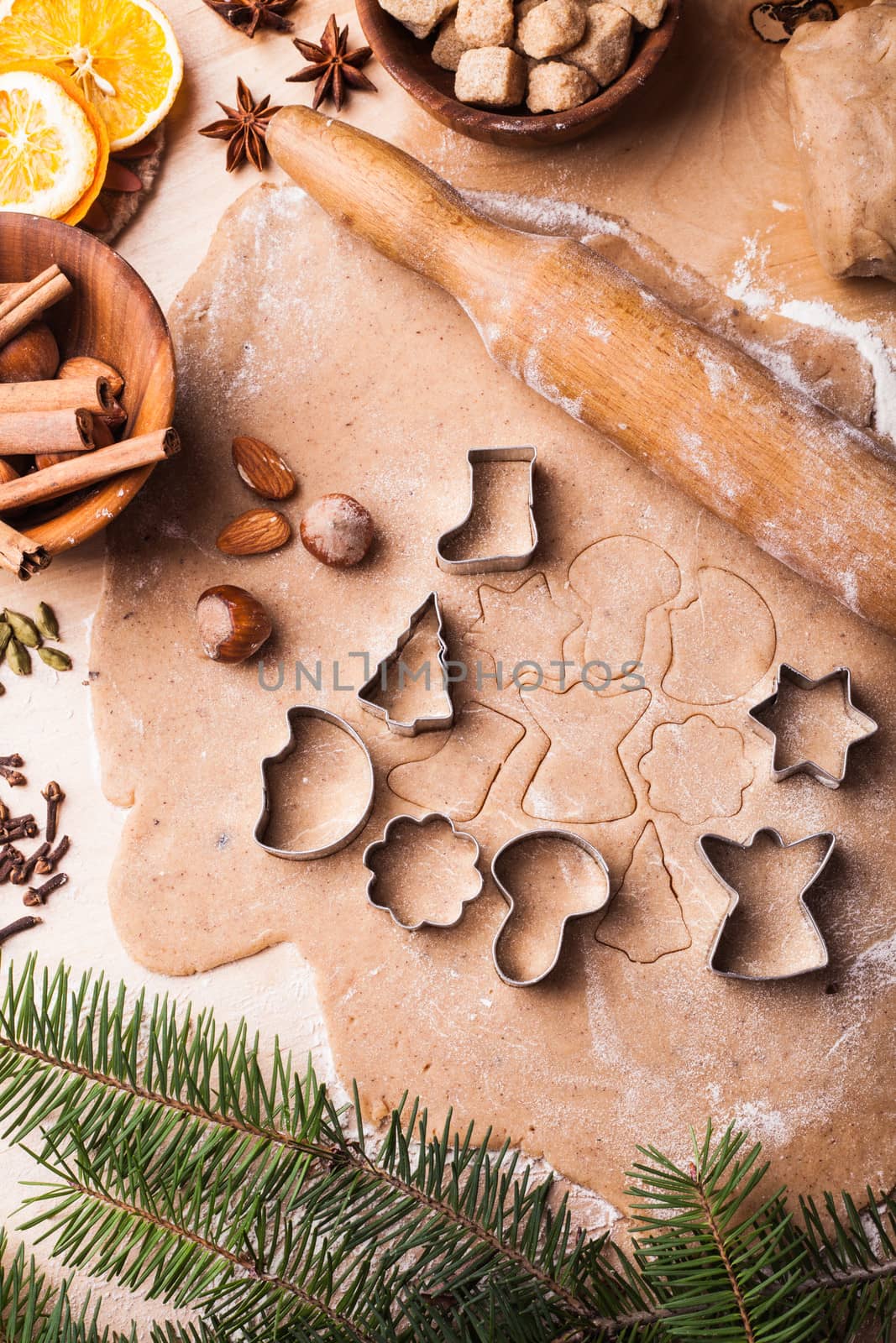 Traditional christmas gingerbread is cooking on the table