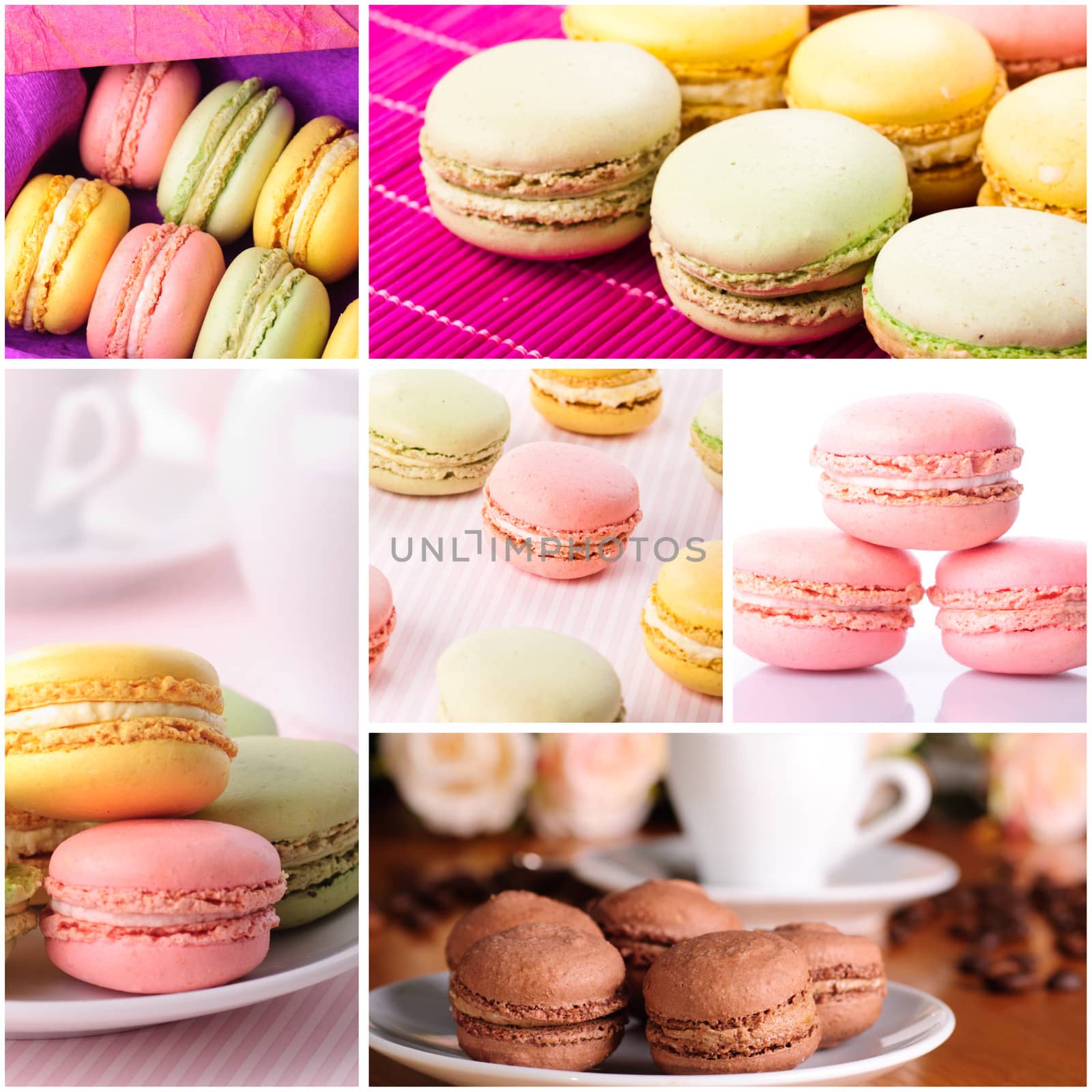 Collage of macaroons - traditional french cookies