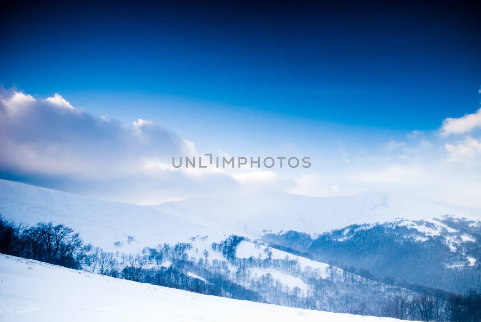 Winter mountains  landscape with beautiful sky