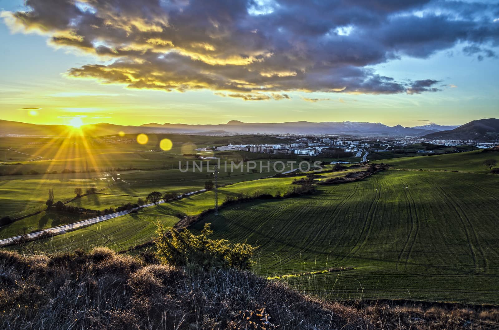 Beautiful sunset over the Navarra's valley in Spain.