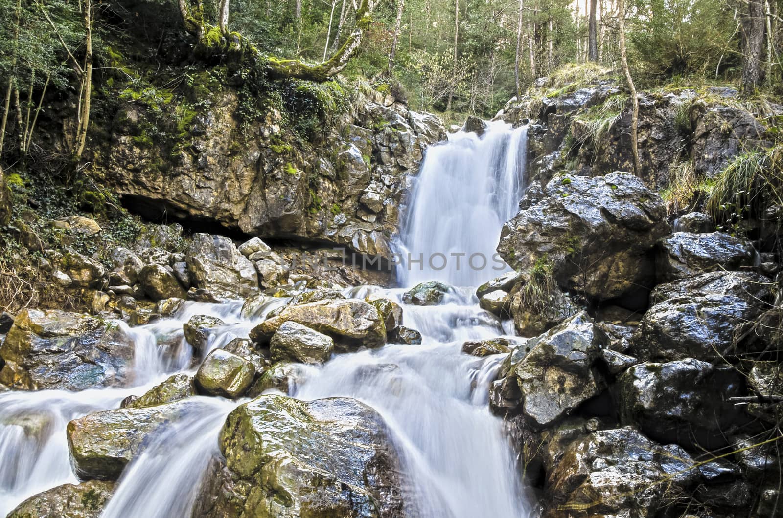 Very beautiful waterfall in the Navarra's mountain in Spain.