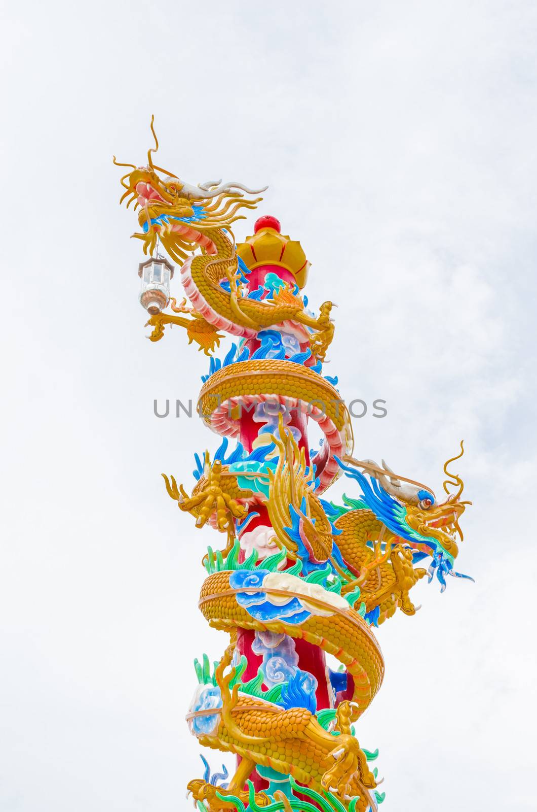 Native ancient chinese dragon on the red pole
