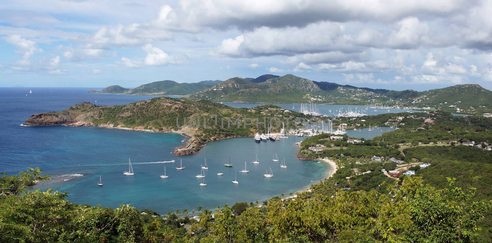 Panorama view over English Harbour and Nelsons Dockyard, Antigua and Barbuda, Caribbean