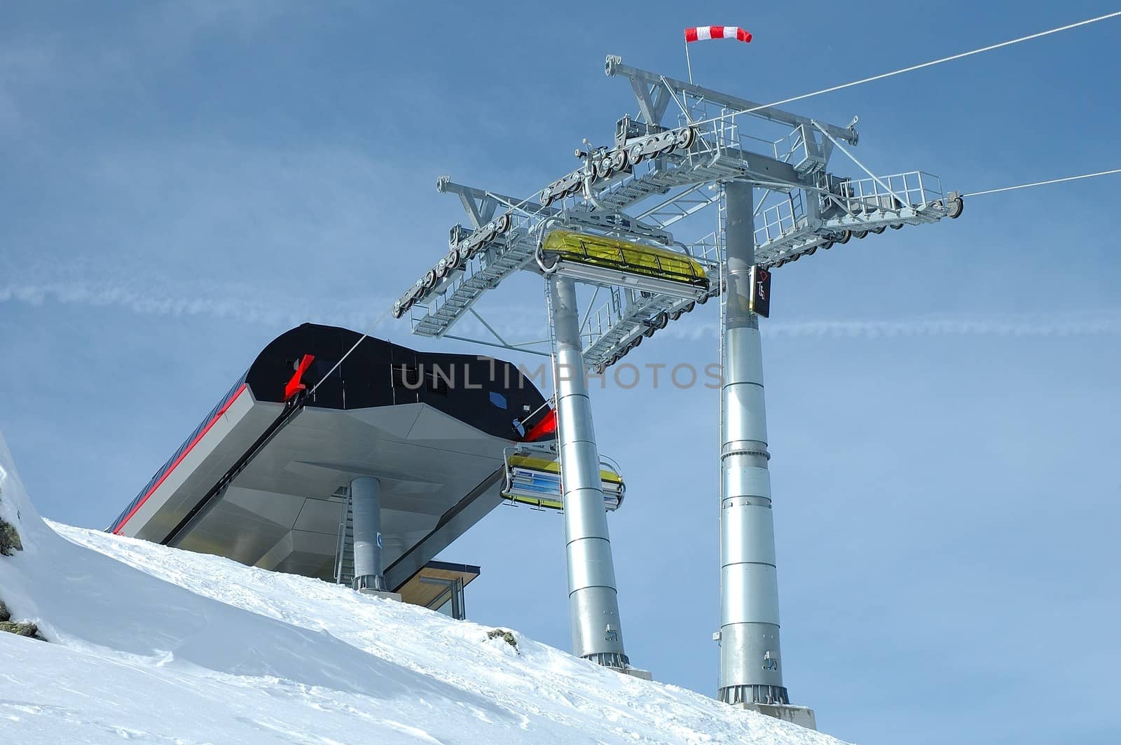 Ski lift end station nearby Kaltenbach in Zillertal valley in Austria