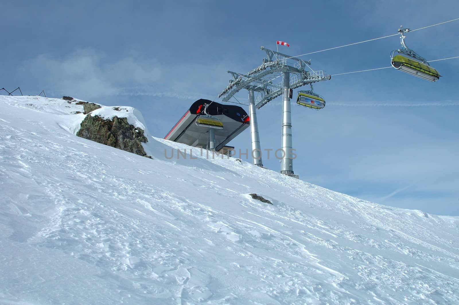 Ski lift end station nearby Kaltenbach in Zillertal valley in Austria