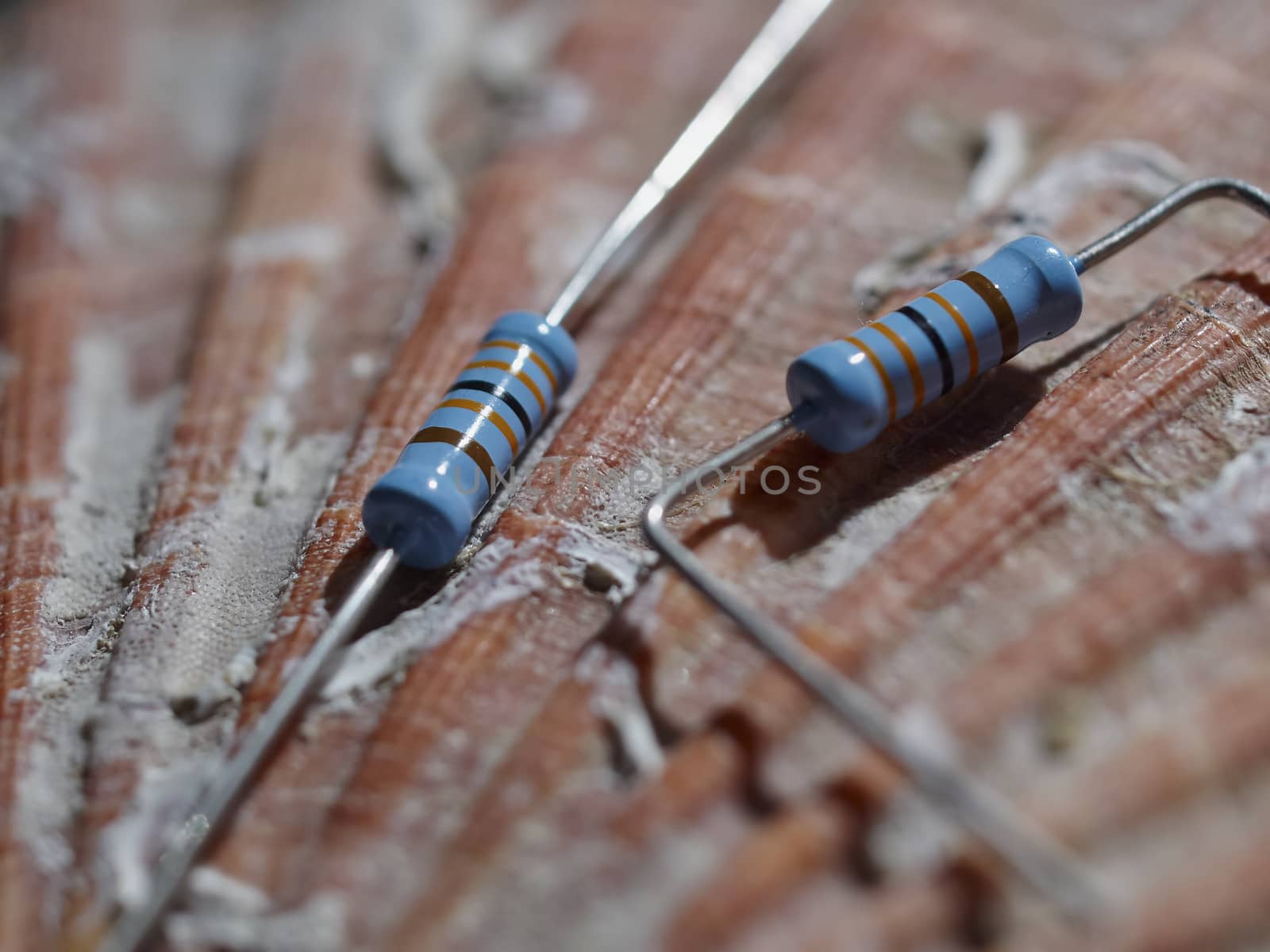 Resistors on sea shell macro in studio         