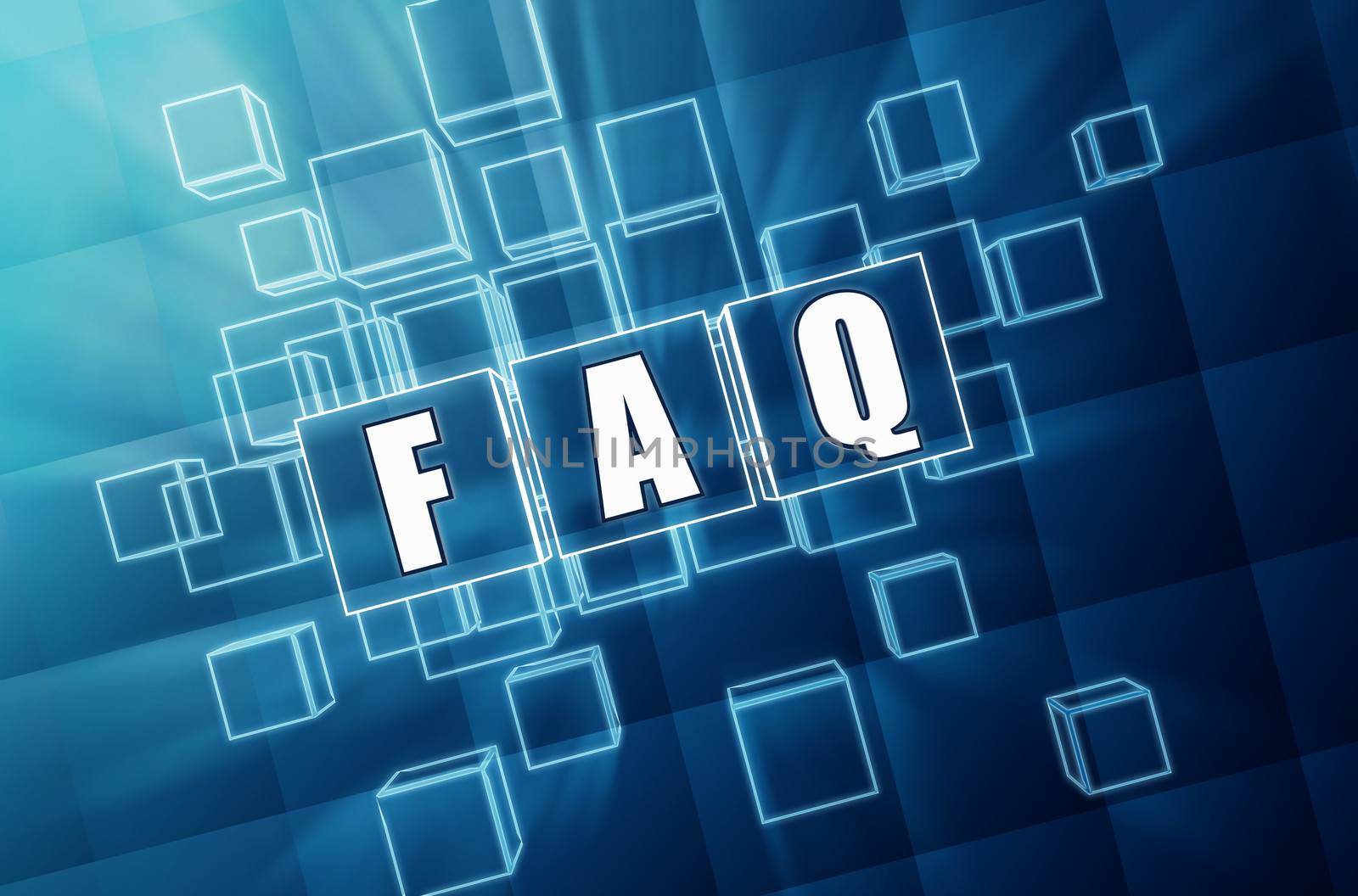 faq in blue glass cubes by marinini