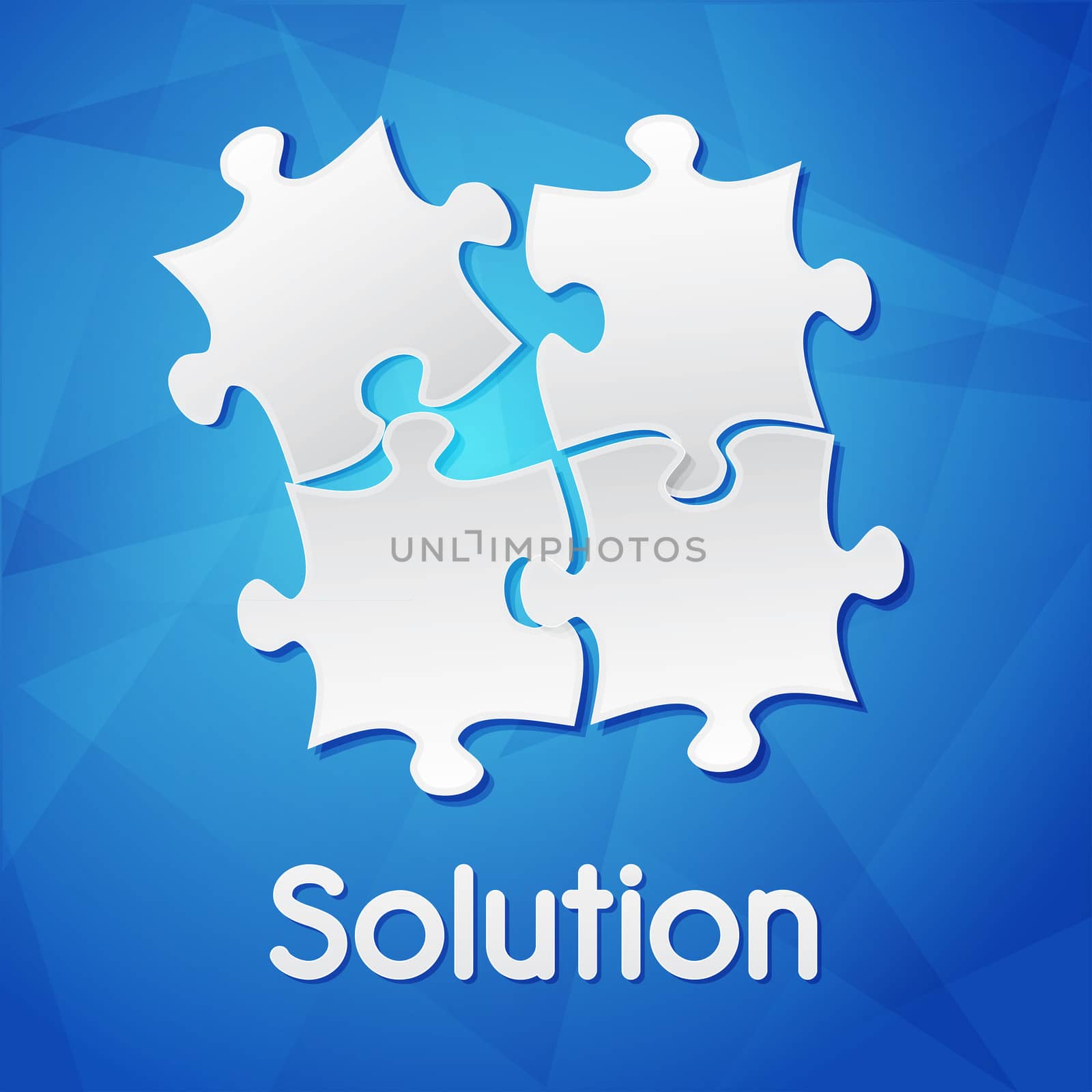 solution and puzzle pieces over blue background, flat design by marinini