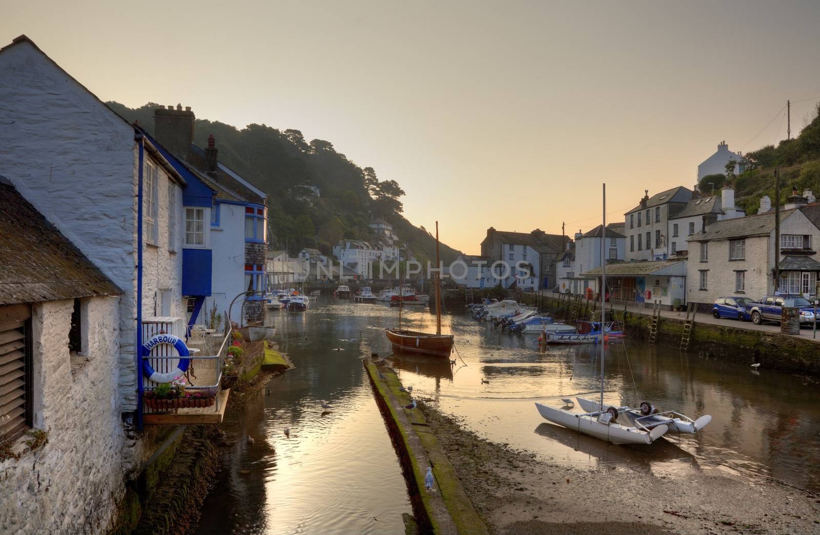 The pretty Cornish fishing village of Polperro, England.
