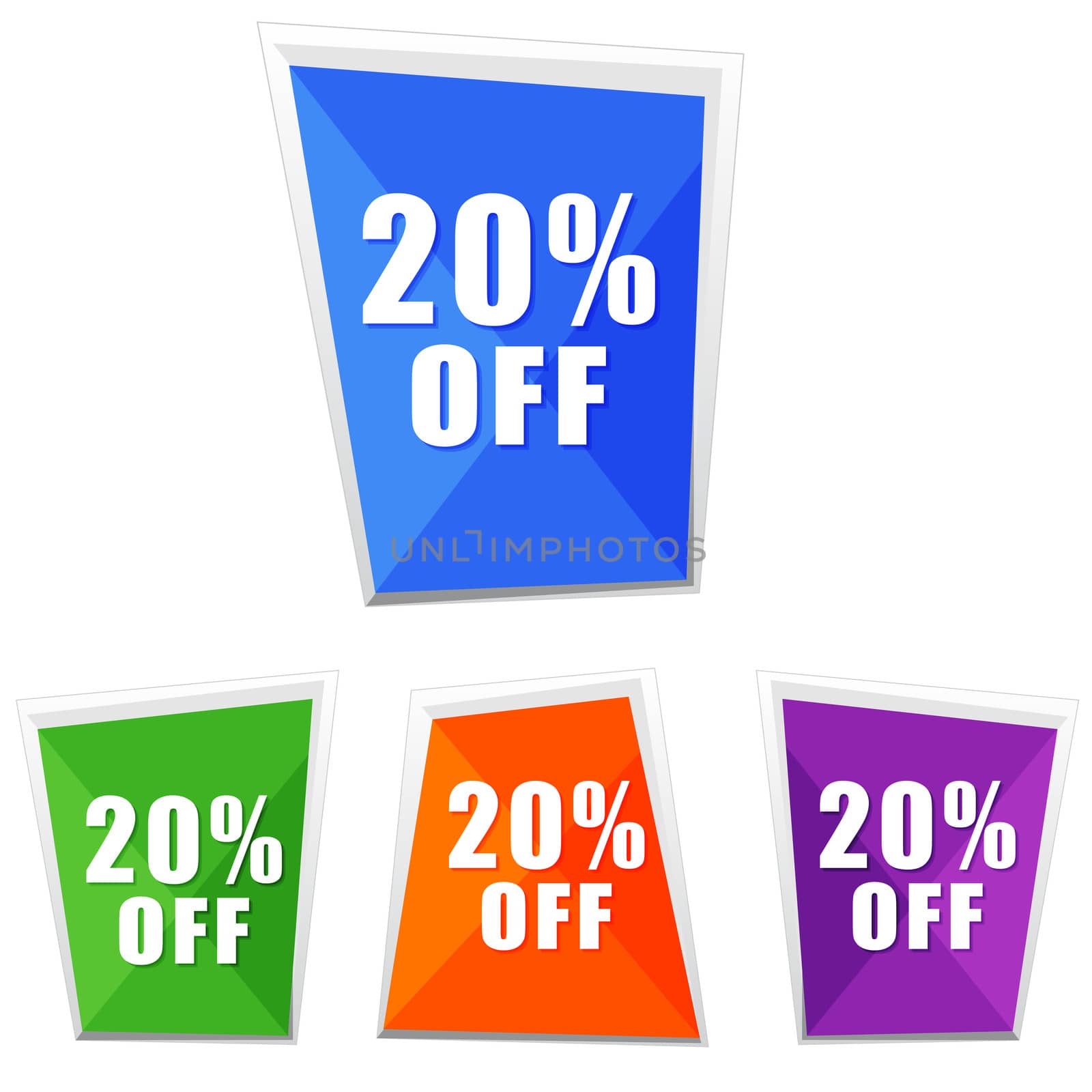 20 percentages off, four colors labels by marinini