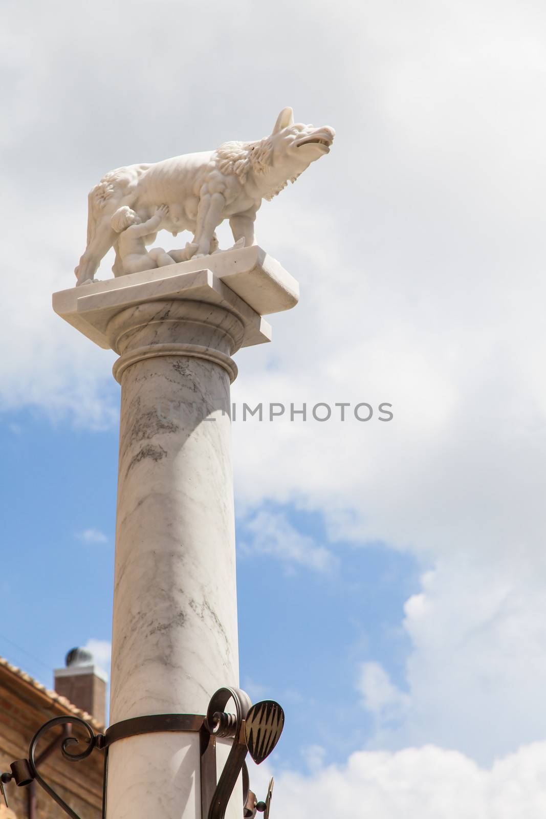 Tuscany, Italy. Statue of the legendary wolf with Romolo and Remo, founders of Rome