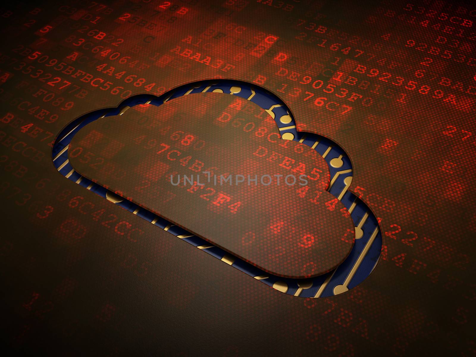 Cloud networking concept: digital screen with icon Cloud, 3d render