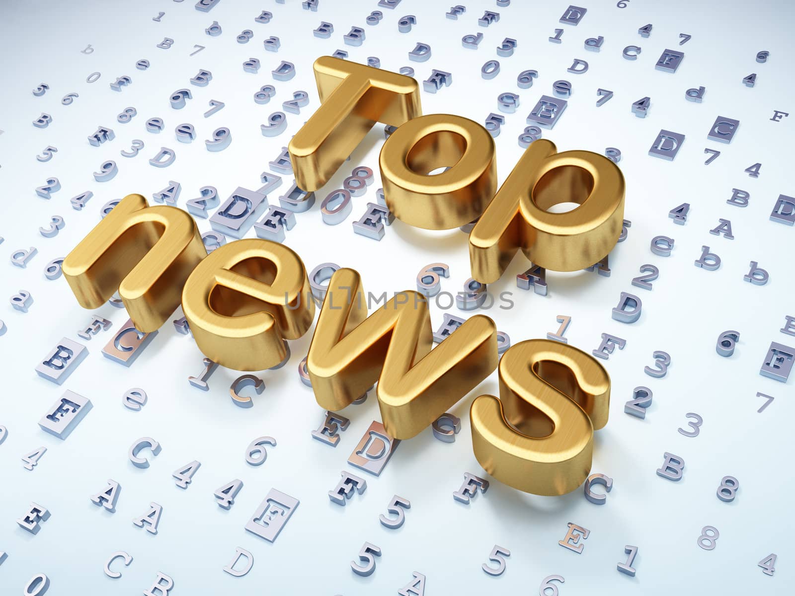 News concept: Golden Top News on digital background, 3d render