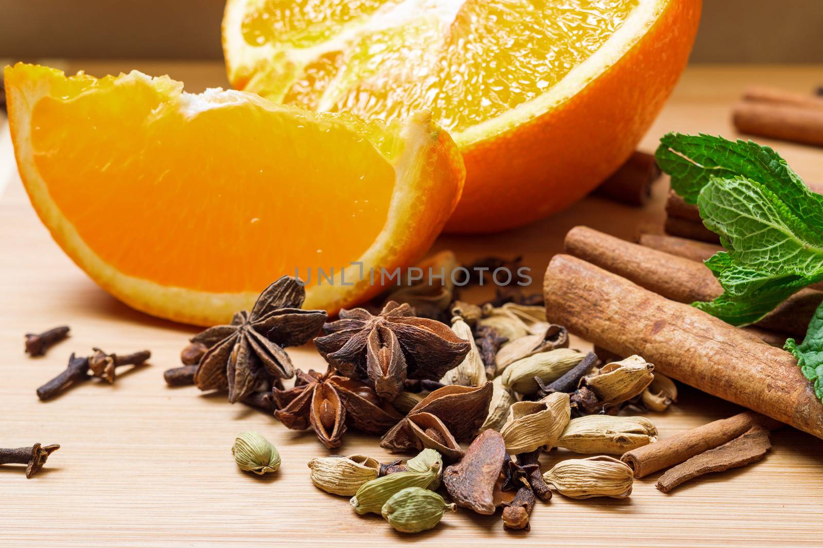 Multicolored spice with orange closeup by Discovod