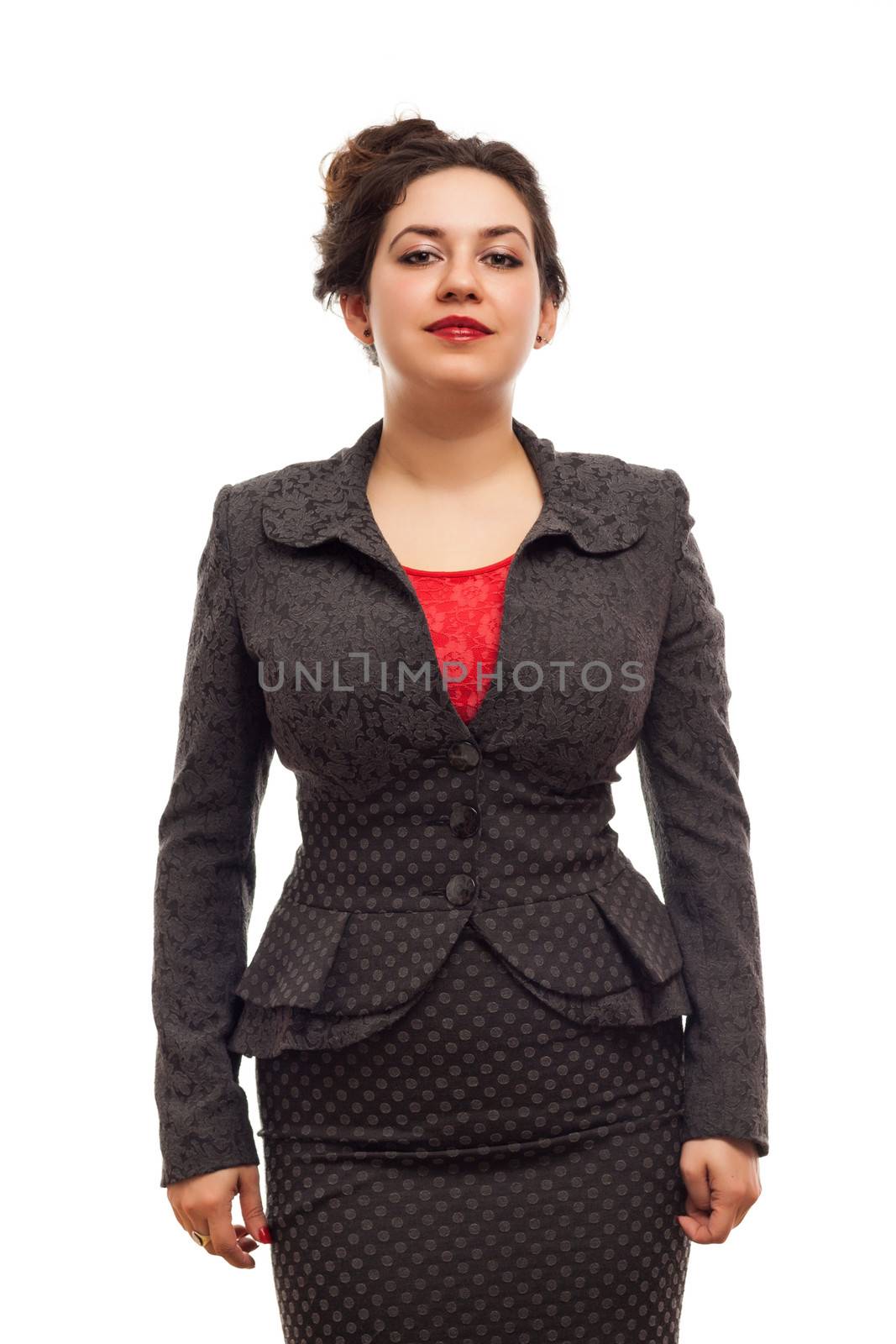 Confident business woman portrait isolated over a white background