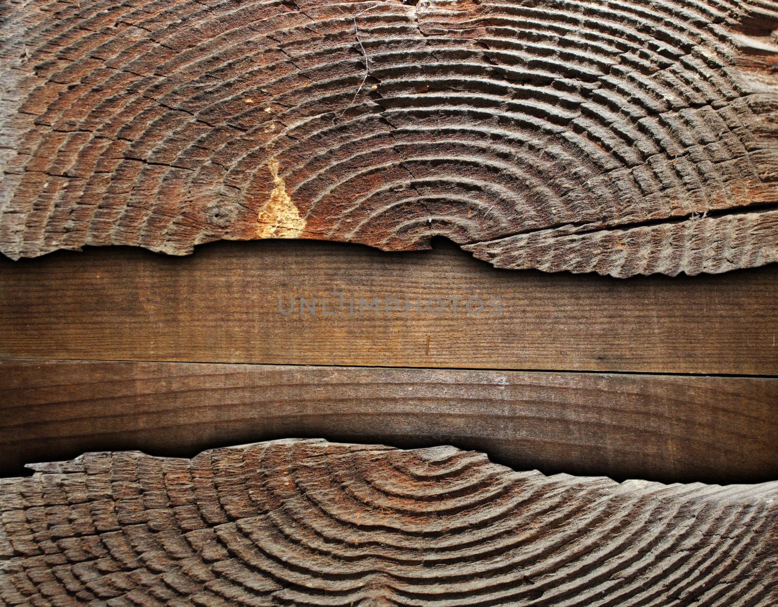 cracked spruce stump over plywood, combined textures of natural wood