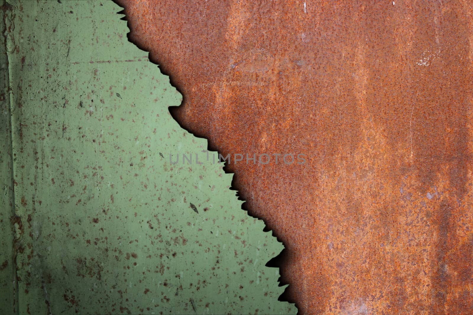 rusty surface of corroded metal, green and orange textures together for your design