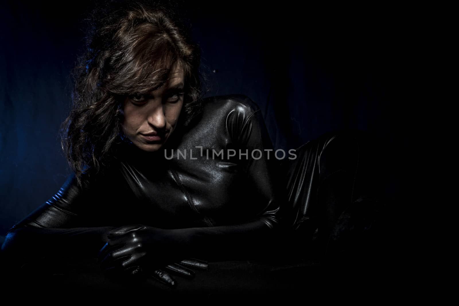 Hot, Sexy brunette in black latex costume, Fashion shot of a wom by FernandoCortes