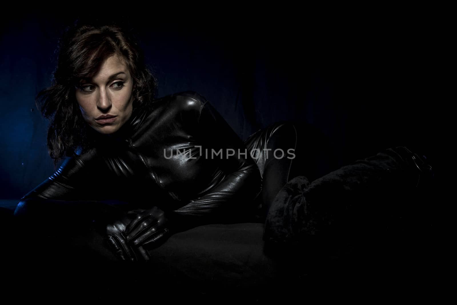 Lady, Sexy brunette in black latex costume, Fashion shot of a wo by FernandoCortes